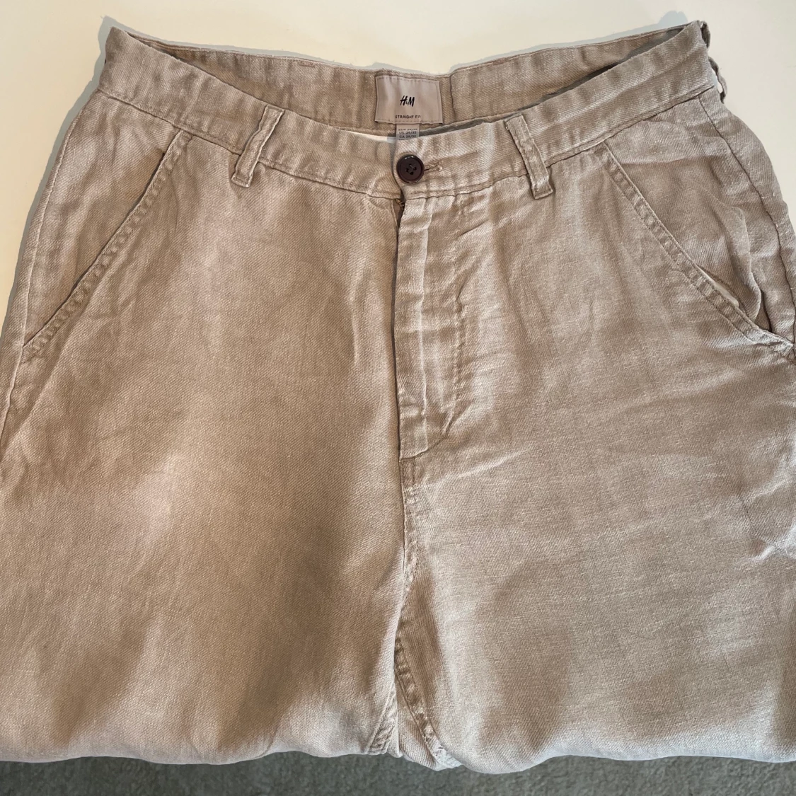 Beige raka linnebyxor  - 91