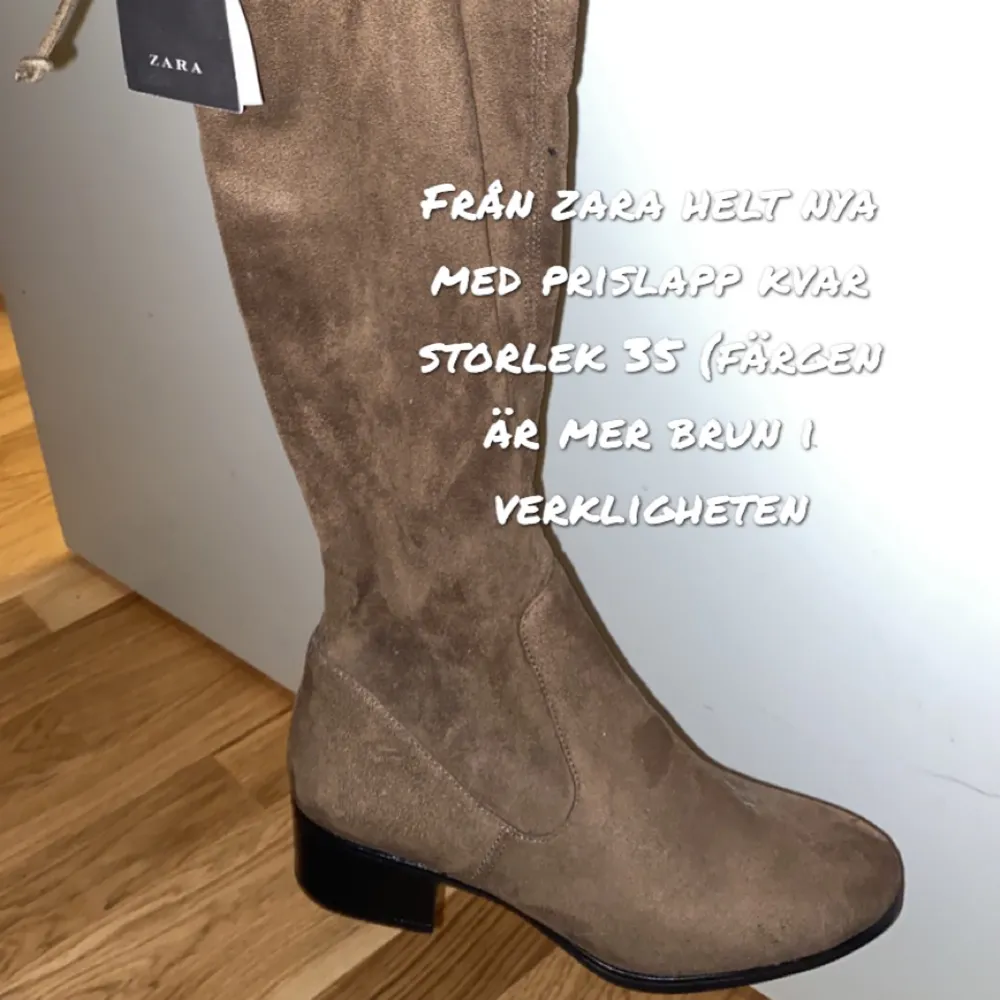 Zara höga boots aldrig andvänd storlek 35 mer brun i verkligheten mocka material. Skor.
