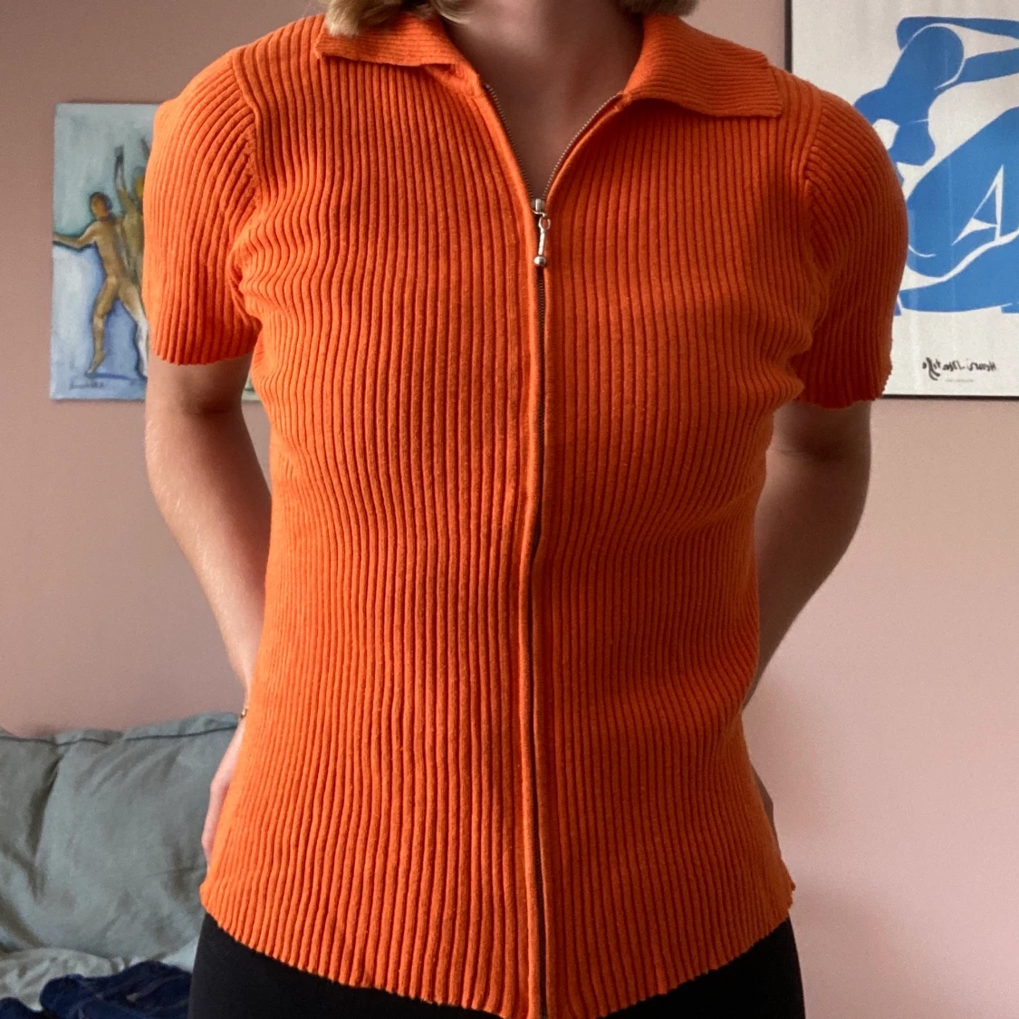 Vintage piké med zip  - 90