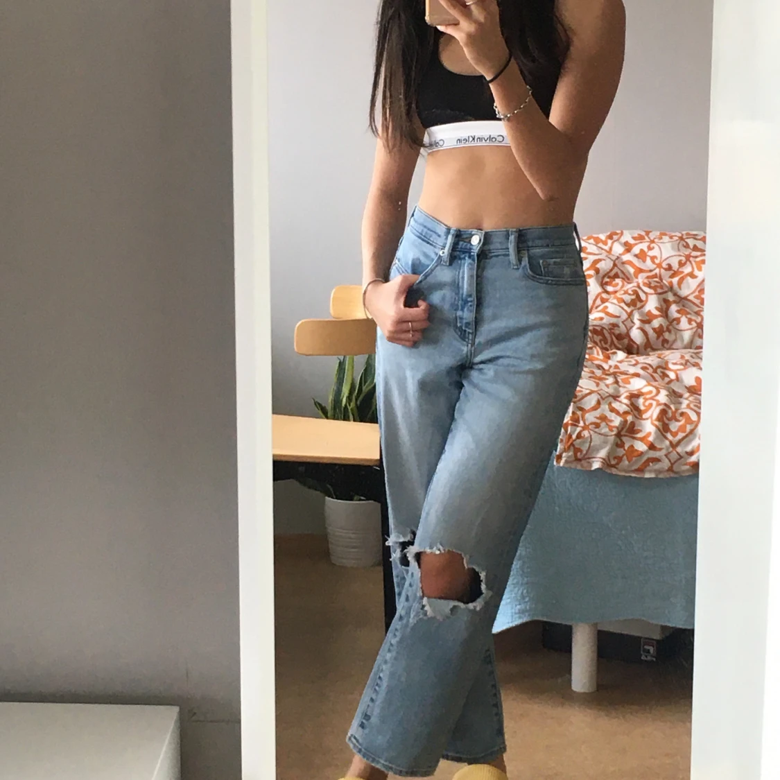 Mid Rise Ripped Jeans