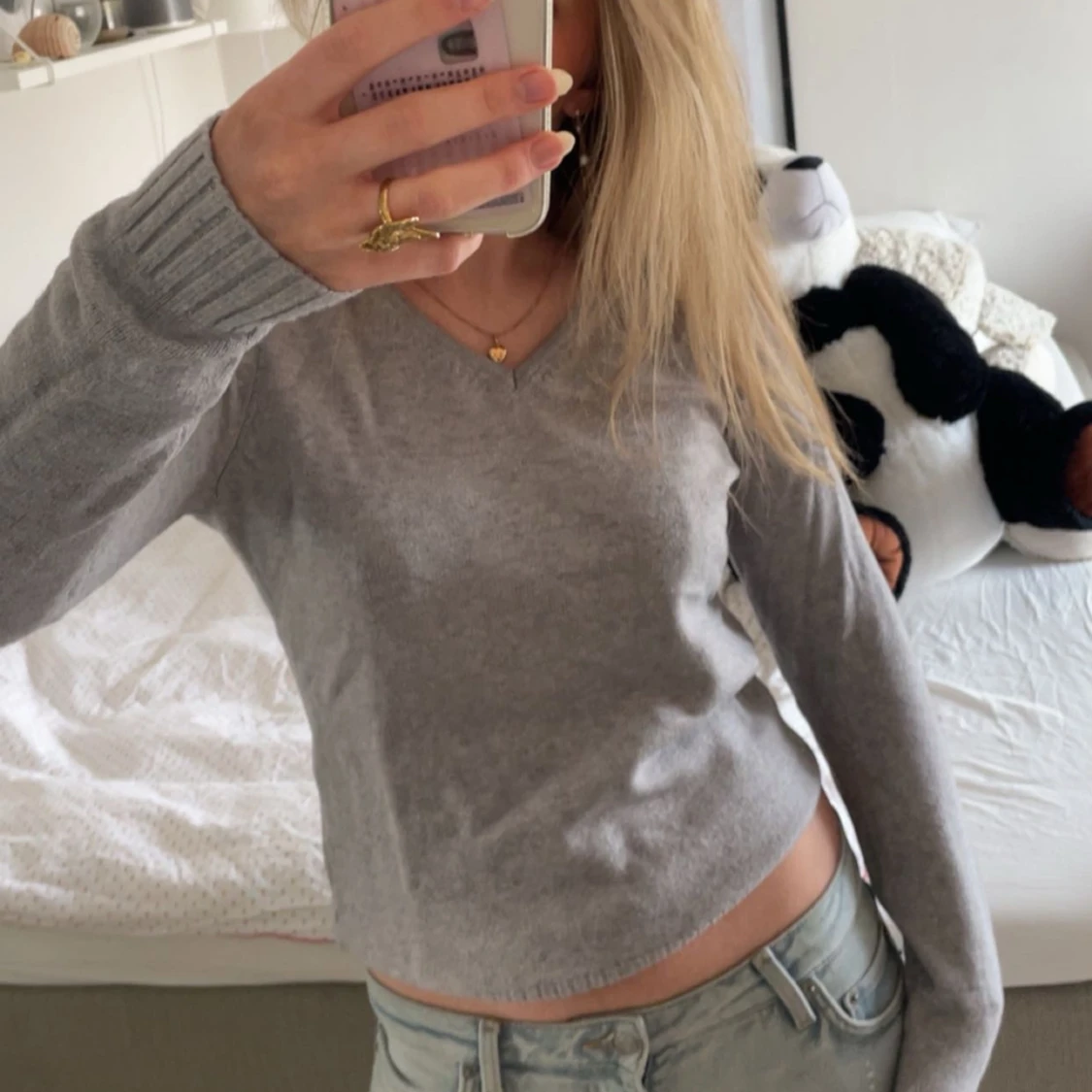 Grå stickad tröja - 1