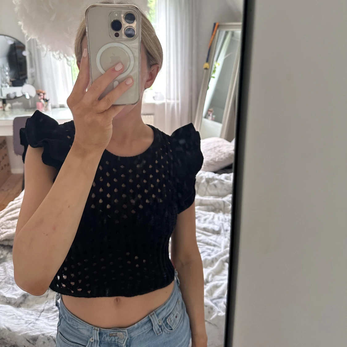 Svart stickad croppad topp från Zara