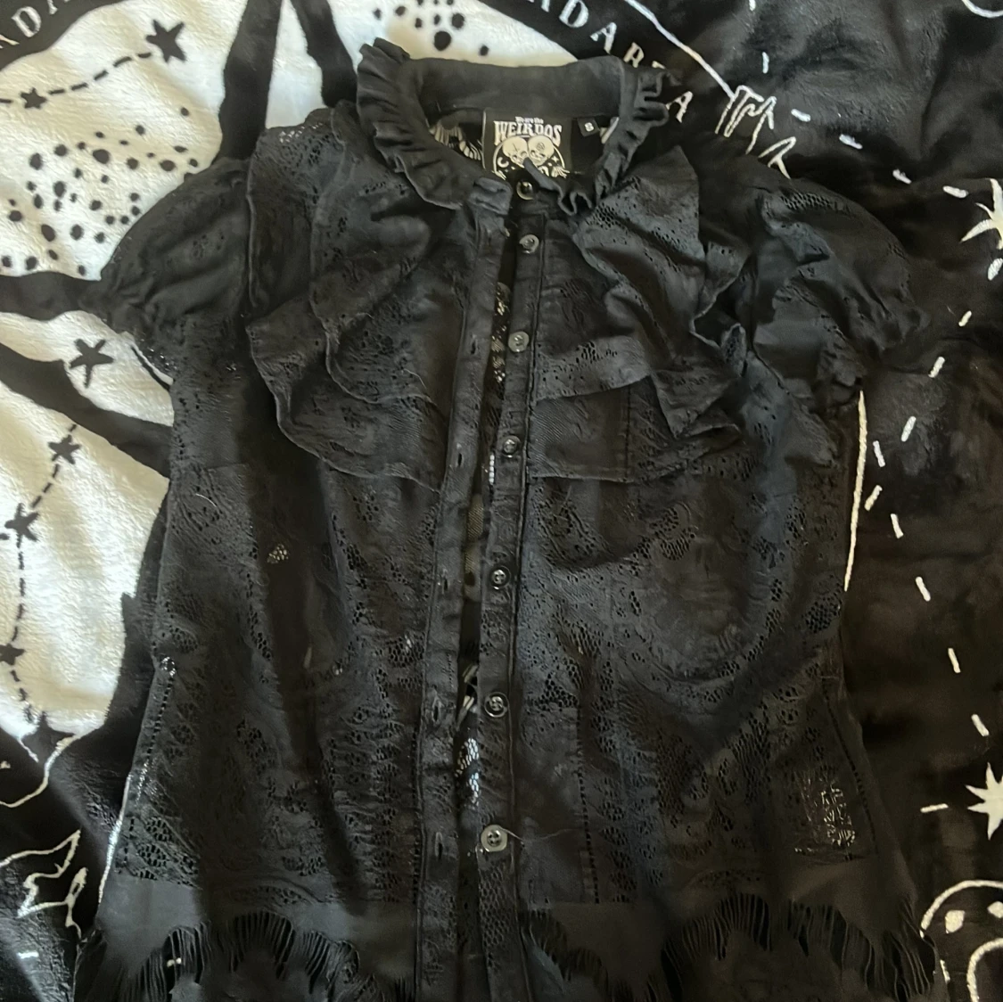 Svart spetsblus Killstar S