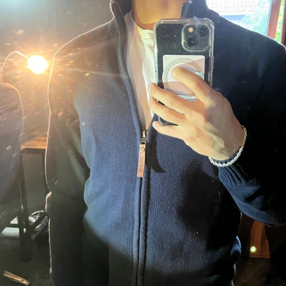 Mörkblå stickad kofta med dragkedja Från Indicode - 2