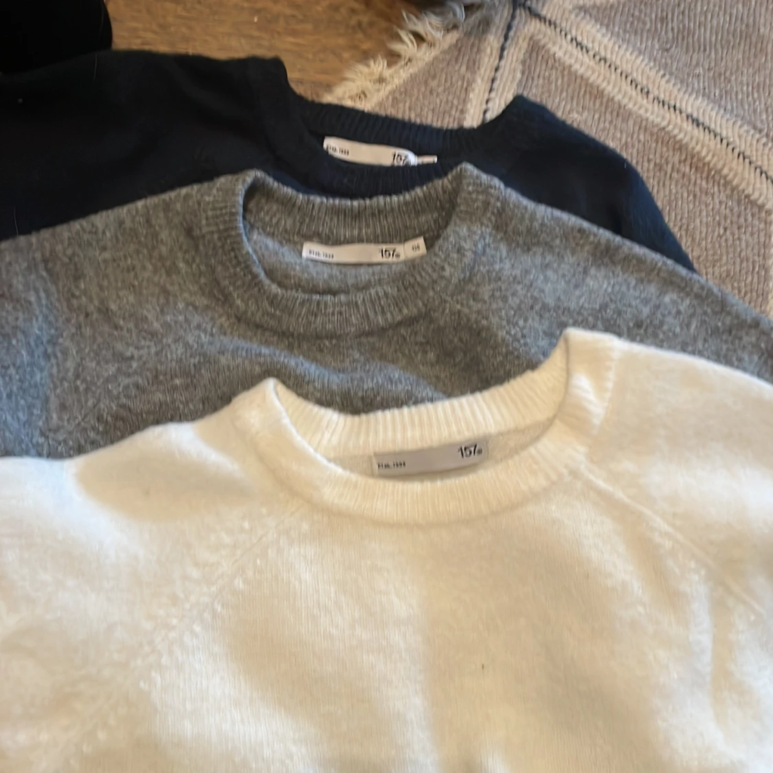 3-pack stickade tröjor 157, vit/grå/svart