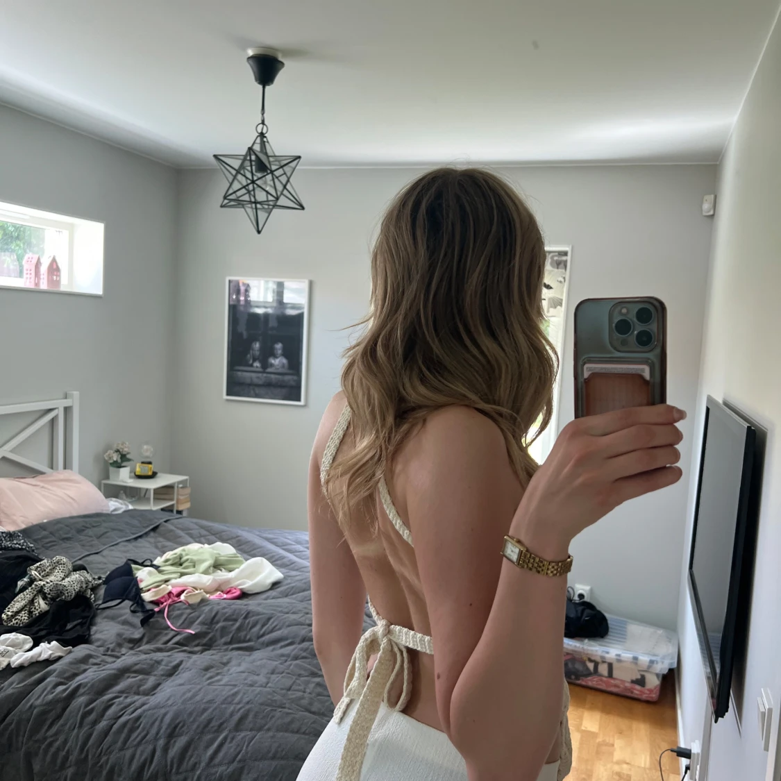 Stickad vit omlottopp med knyt🤍 - 1