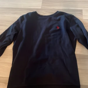 Blå tröja från Ralph Lauren - Klassisk blå tröja från Ralph Lauren med rund halsringning och diskret röd logga broderad på bröstet. Långärmad modell i mjukt material, perfekt för en stilren och enkel look.