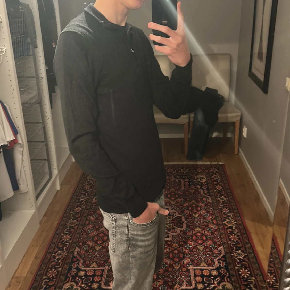 Svart långärmad half zip tröja - 1