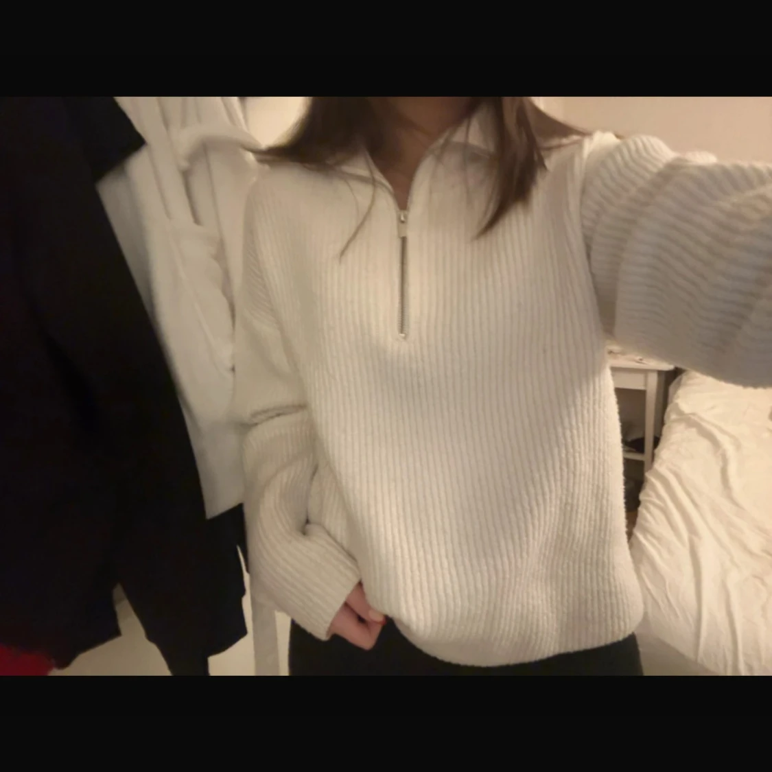 Vit ribbad half zip tröja BikBok - 2