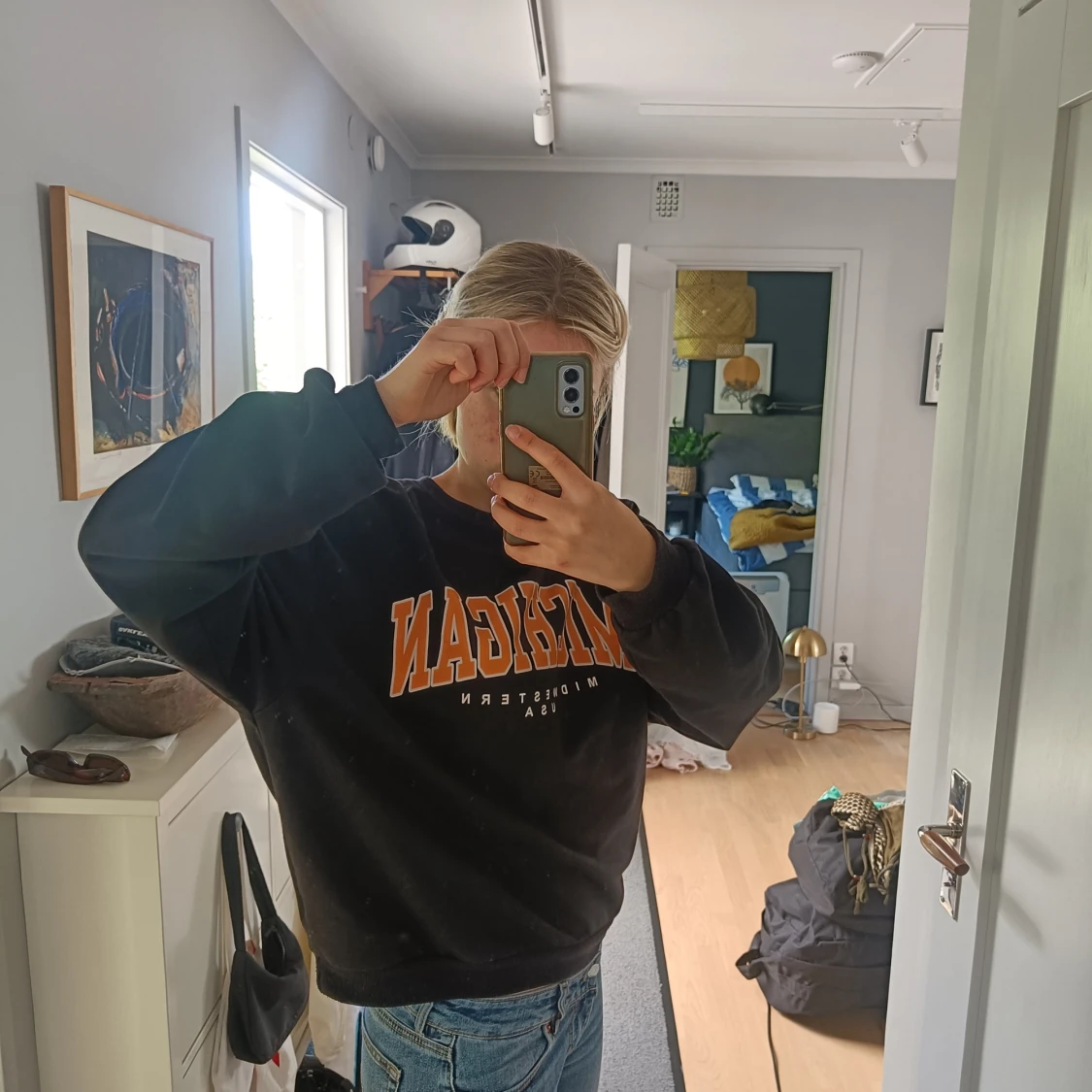 Svart Michigan sweatshirt med tryck - 1