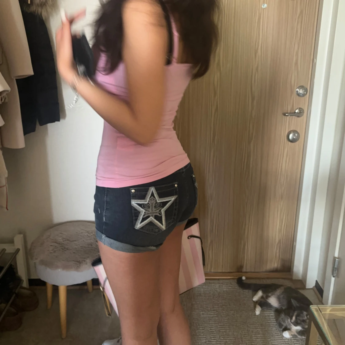 Mörkblå jeansshorts med stjärndetalj - 3