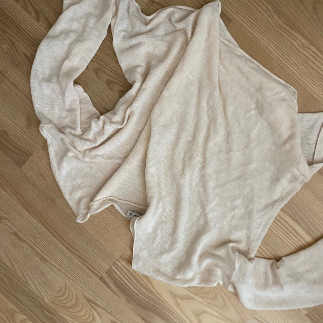 Beige långärmad tröja i tunn bomull - 1