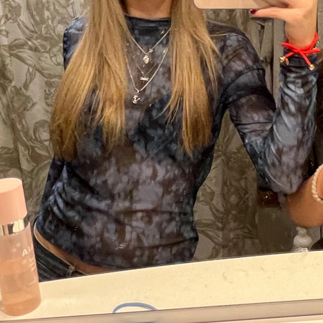 Blå mesh topp med mönster - 1