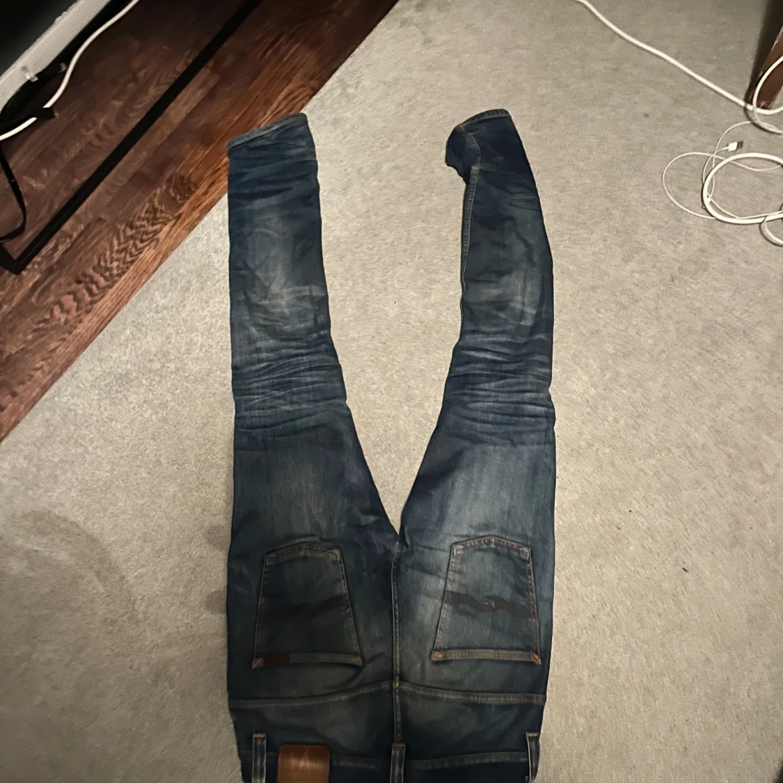 Blå slim fit jeans med slitningar - 3