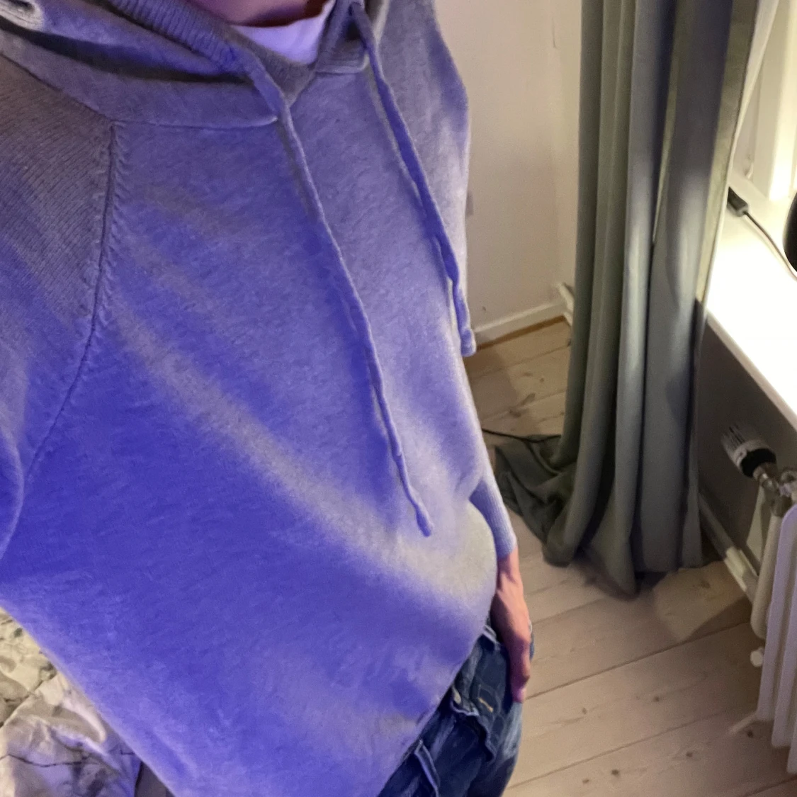 Grå merinoull hoodie - 2