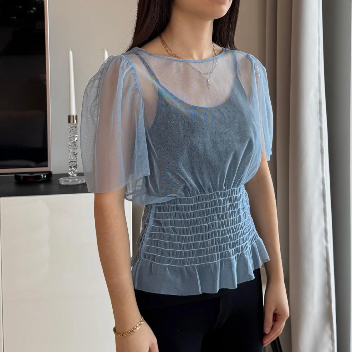 Blå transparent blus  - 1