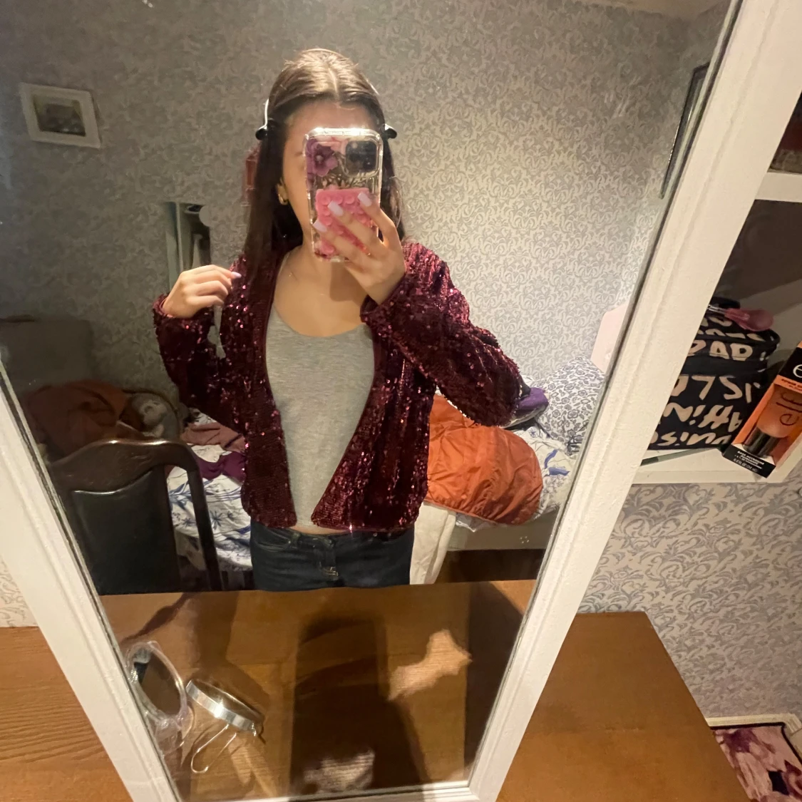 Vinröd paljettjacka från Bubbleroom - 1