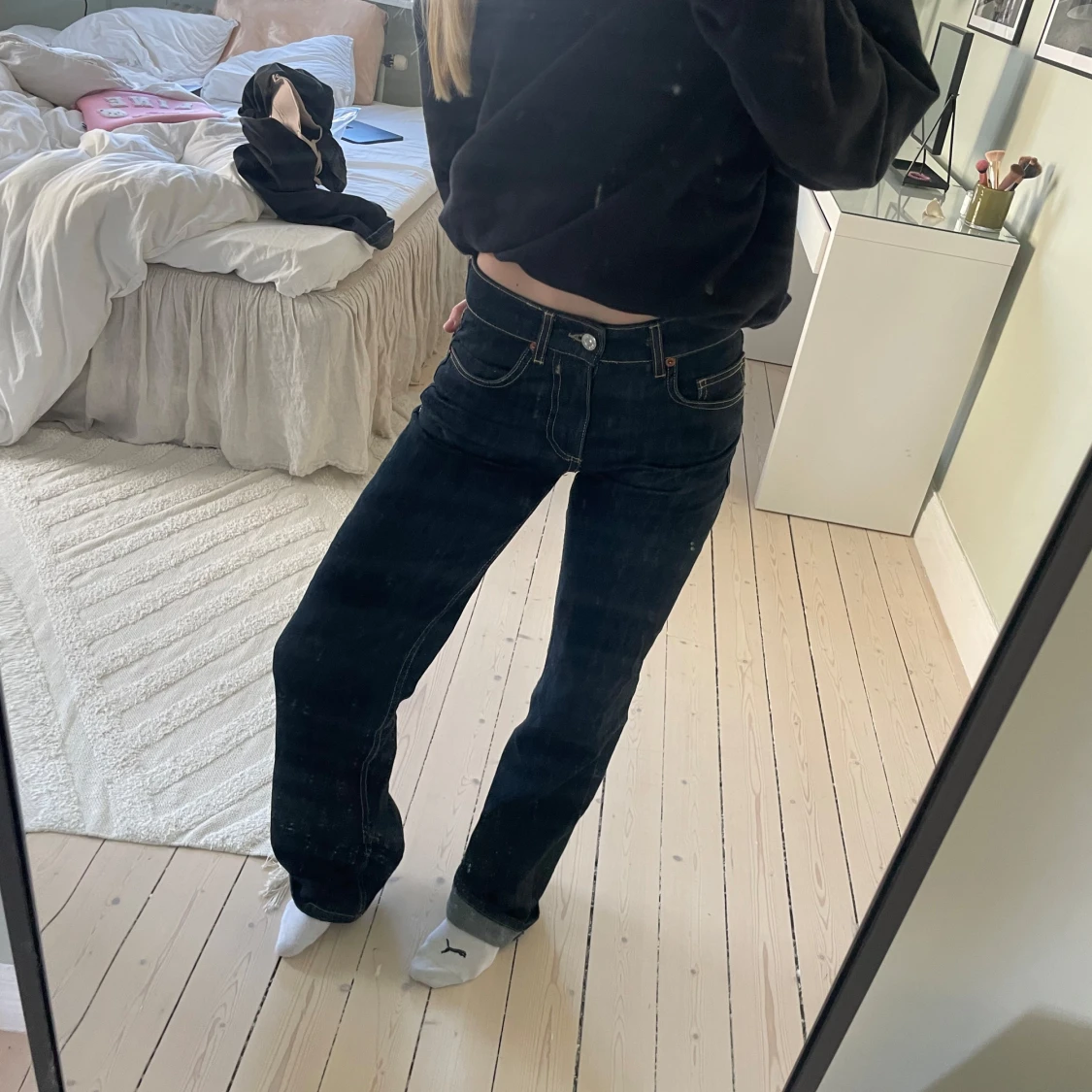 Mörkblå raka jeans från zara - 2