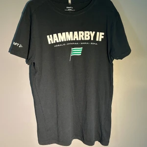 Svart Hammarby IF t-shirt från Craft - Svart t-shirt från Craft med tryck 'HAMMARBY IF' och liten grönvit flagga på bröstet. Klassisk passform och rund halsringning. Perfekt för dig som vill visa ditt stöd för Hammarby.
