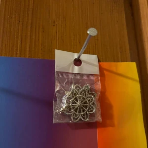 Silvriga örhängen i blomform - Säljer ett par silvriga örhängen formade som blommor med detaljerade pärlkanter. Perfekta för att ge din stil en elegant touch. Kommer i en liten plastpåse.