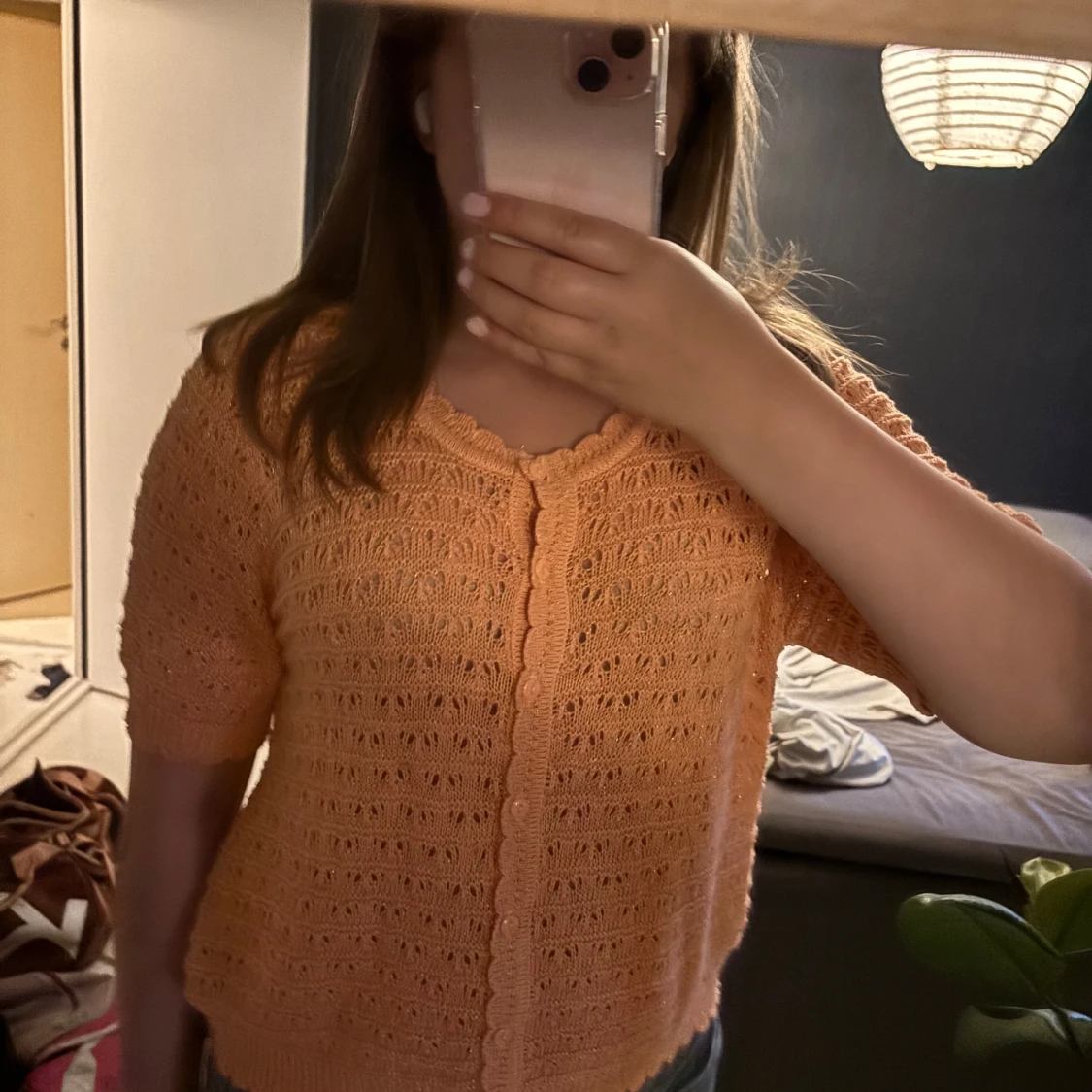 Persikofärgad stickad kofta från Indiska - 1