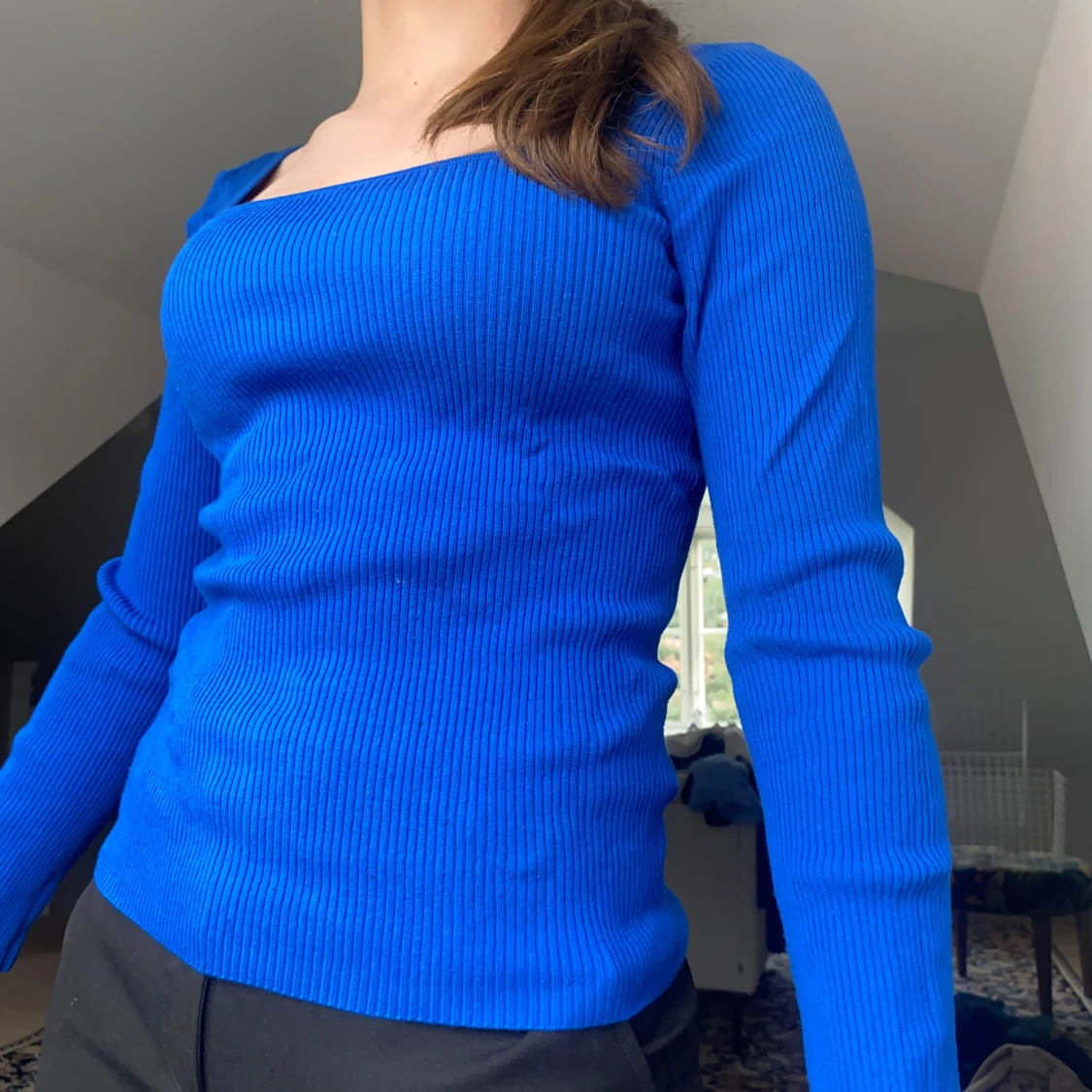 Blå ribbad tröja - 1