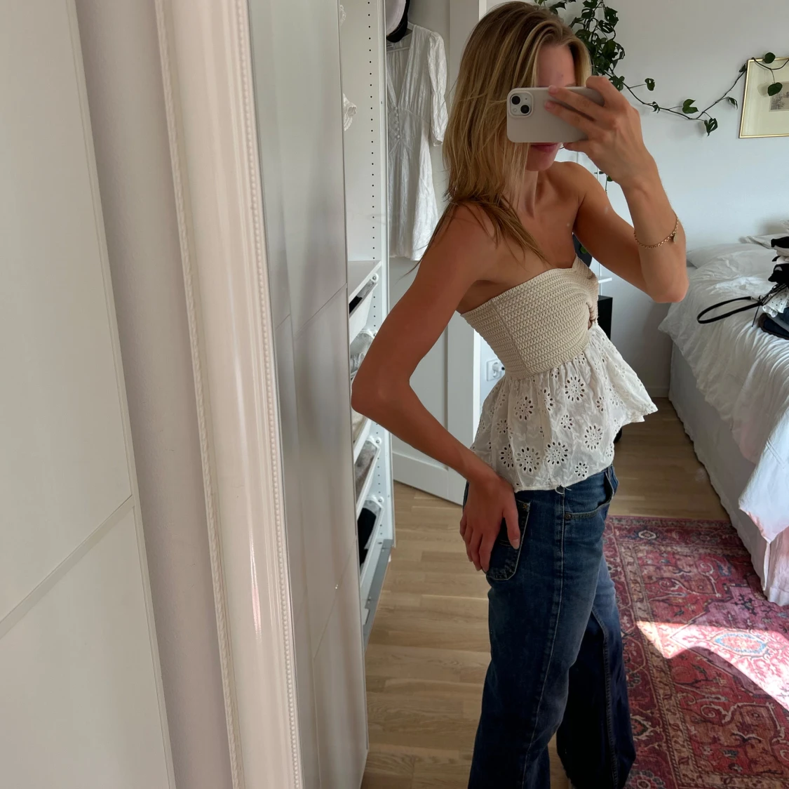 Vit broderad bandeau tubtopp zara  - 2