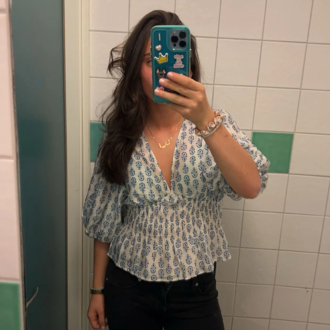 söt blus med puffärmar  - 2