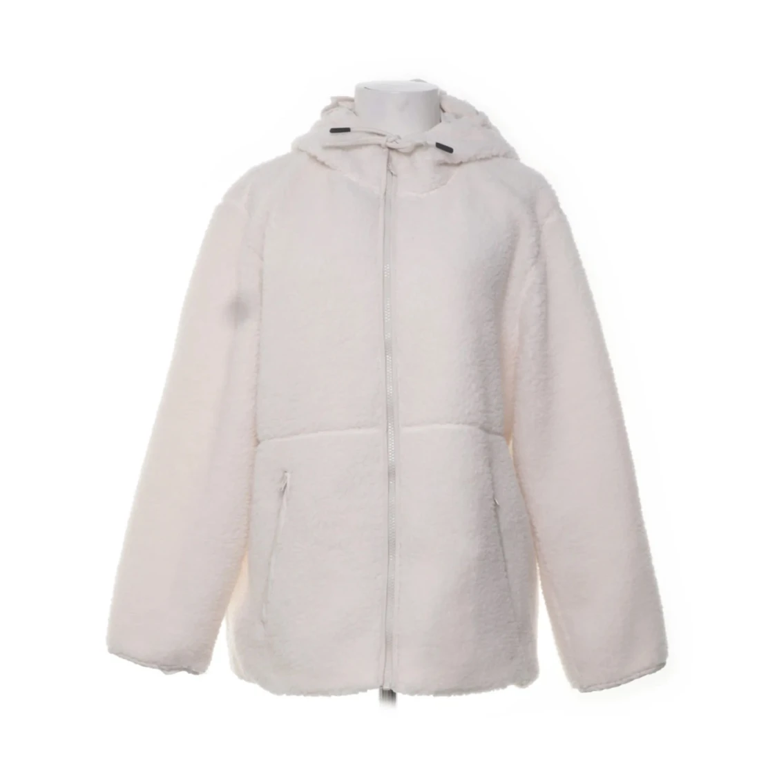 Vit teddyjacka med huva och dragkedja