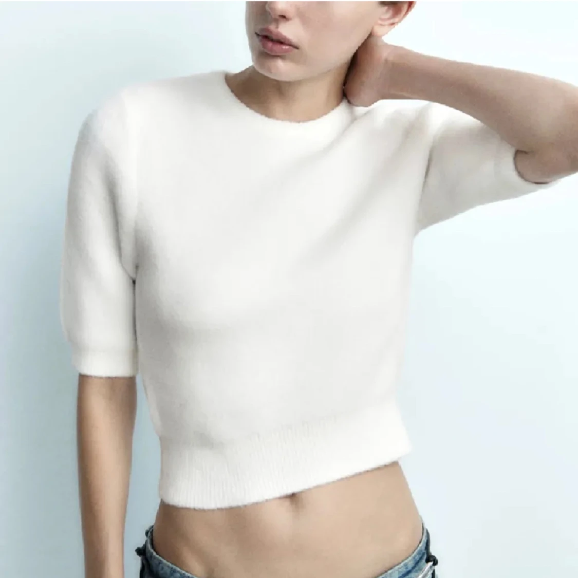 Vit stickad croppad tröja från Zara - 1