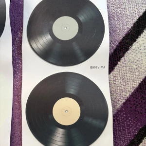 Vinylstickers (klistermärken) - Coola stickers (klistermärken) med vinylskivor – perfekt för dig som älskar musik och retrostil!  4 är ”borta” då de är använda. De vita ”sträcken” på den röda var där från början när jag köpte dom. 