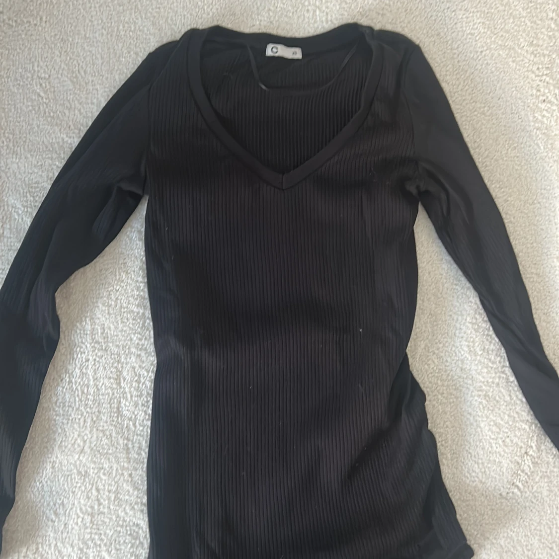 Svart ribbad långärmad topp och byxor - 1