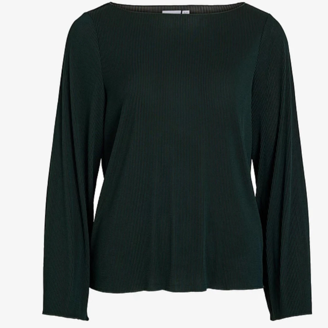 Mörkgrön ribbad långärmad topp