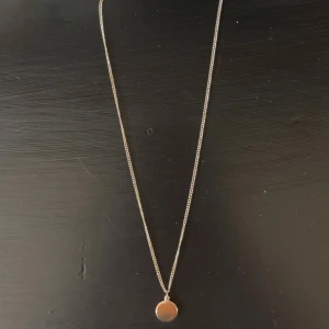 Enkelt guldhalsband med rund berlock - Snyggt och minimalistiskt halsband i guldfärg med en tunn kedja och en rund, slät berlock. Perfekt för dig som gillar stilrena smycken som funkar till allt. Lätt att matcha med andra accessoarer. Mycket bra skick