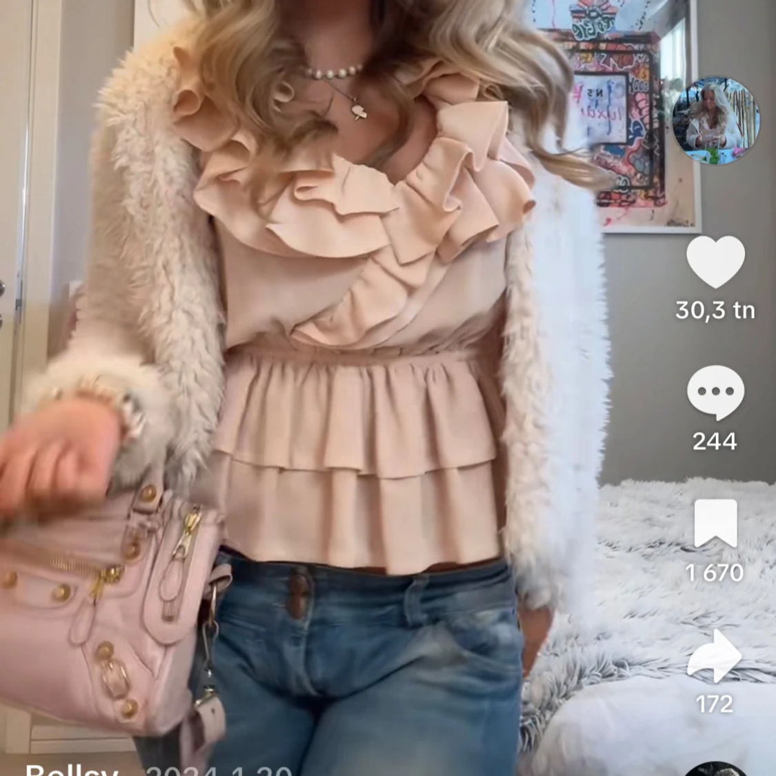 Supertrendig volangblus från H&M i blått  - 4