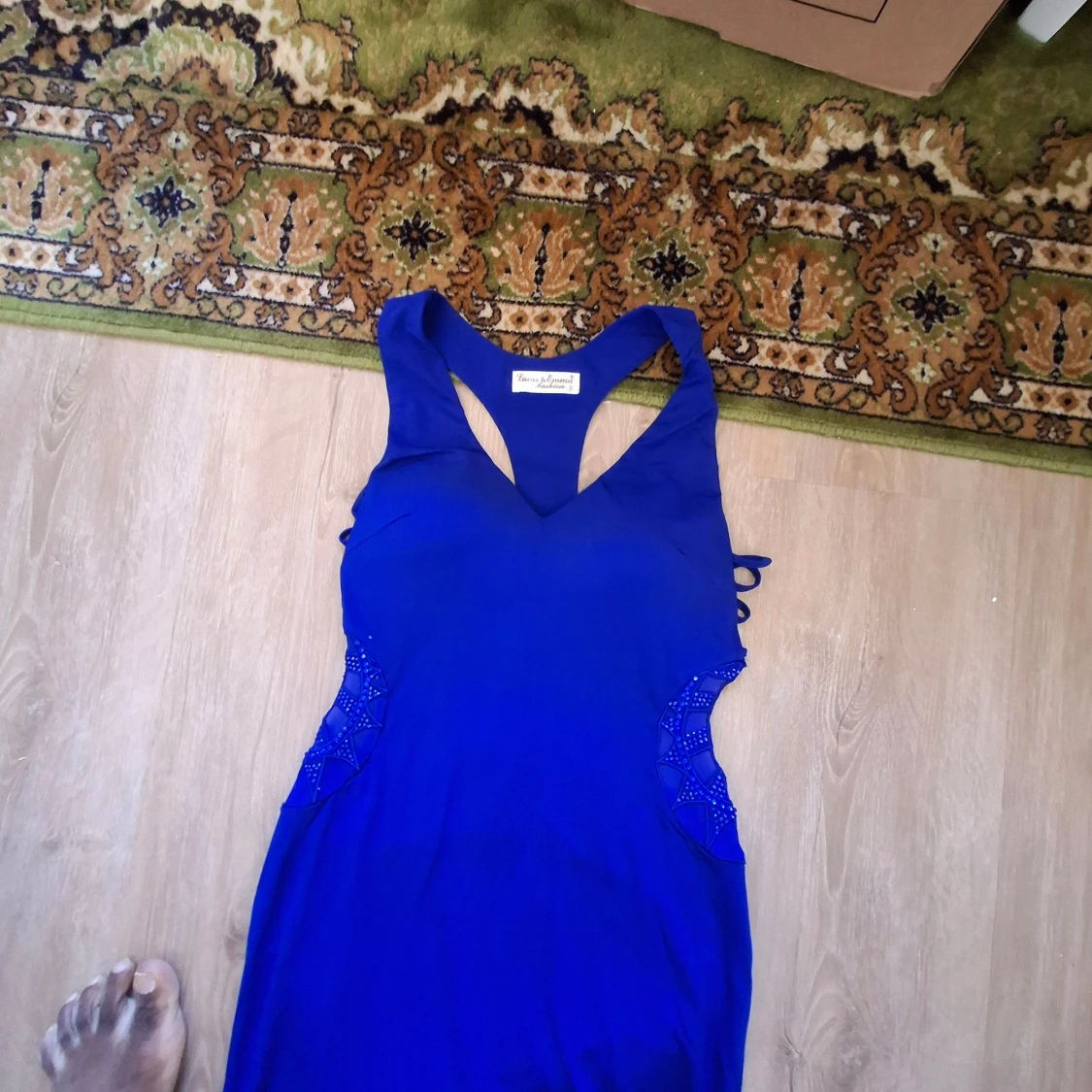 Kornblå långklänning med v-ringning - 3