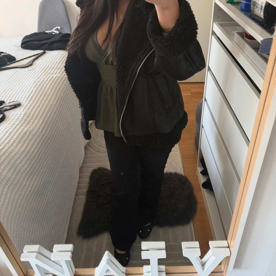 Svart teddyfodrad jacka  - 1