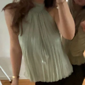 Ljusgrön plisserad halterneck topp - Säljer denna fina topp från Zara som är perfekt till fest🩷