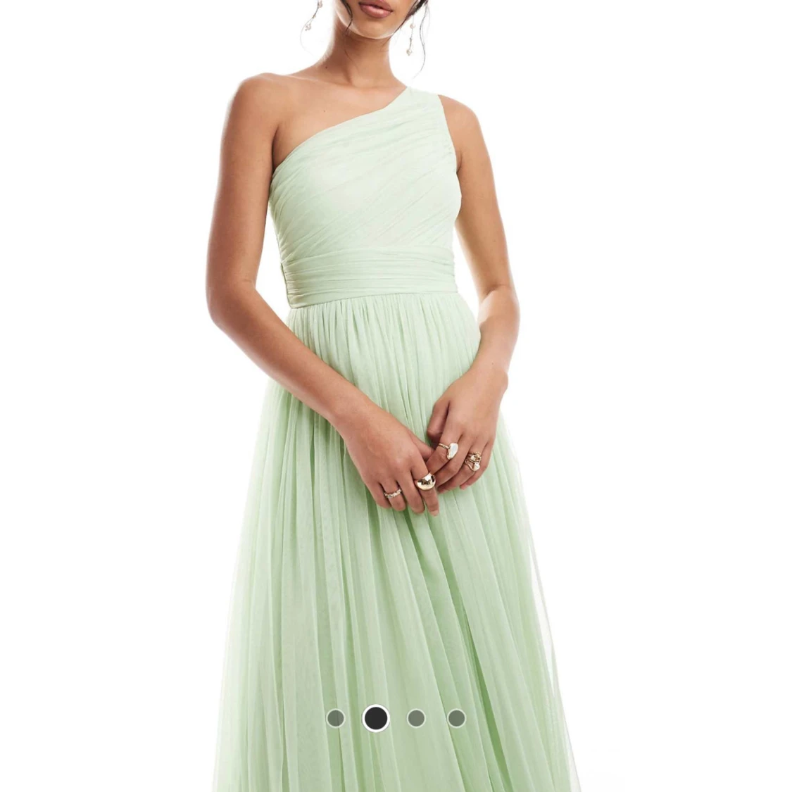 Ljusgrön långklänning med oneshoulder - 2