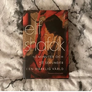 10 minuter och 38 sekunder i en märklig värld - En roman av Elif Shafak som utforskar livet och döden i Istanbul genom Leilas sista medvetna minuter. Boken har ett konstnärligt omslag i rött, svart och beige med siluettmotiv och är översatt av Klara Lindell.