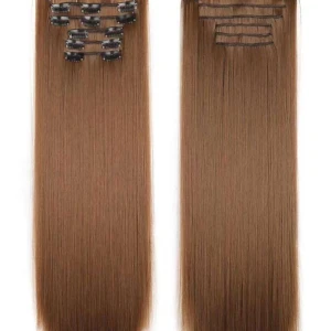 Brunt löshår med clips - Säljer ett set av brunt löshår med clips för enkel applicering. Håret är långt och rakt, perfekt för att ge extra längd och volym till din frisyr. Clipsen är diskreta och lätta att använda. Det är 32 st clips