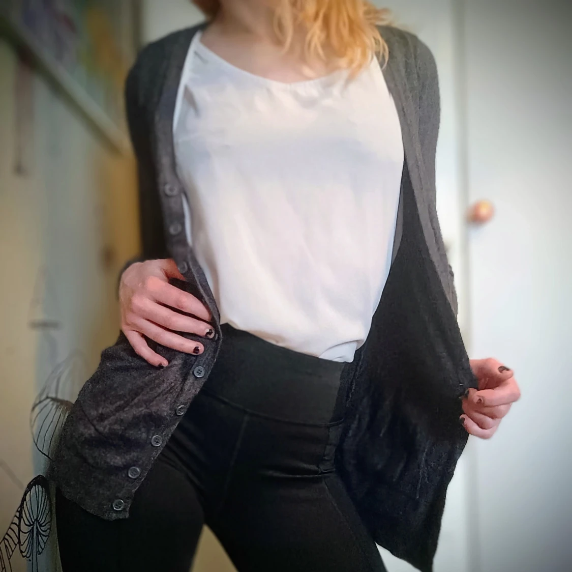 Mörkgrå klassisk Basic kofta med knappar - 90