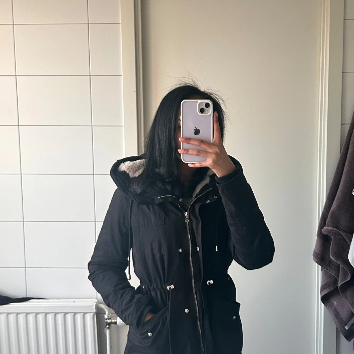 Svart parkajacka med foder - 3