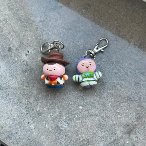 Nyckelringar med cowboy och rymdfigur - Säljer två supergulliga nyckelringar föreställande en cowboy och en rymdfigur. De är färgglada med detaljer i brunt, rött, blått, grönt och lila. Perfekta att hänga på väskan eller nyckelknippan för en rolig touch! 😊