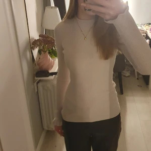 Beige ribbad polotröja från Gina Tricot - Säljer en superfin beige ribbad polotröja från Gina Tricot. Knappt använd och går upp lite vid halsen men går även att vika ner. Skriv för fler bilder/frågor❤️💗