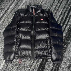 Svart dunjacka från Levi's - Säljer en svart dunjacka från Levi's i mycket bra skick. Jackan är perfekt för kalla dagar med sin pufferstil och dragkedja framtill. Den är lätt och kan packas ihop smidigt, vilket gör den idealisk för resor. Jackan har en normal passform och långa ärmar.