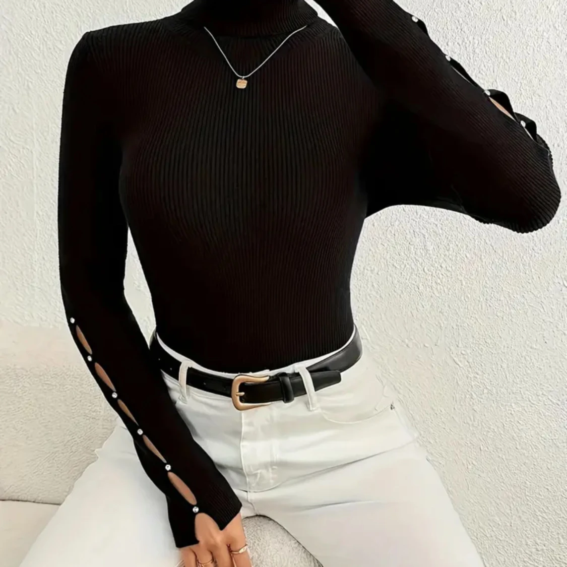 Svart ribbad polotröja