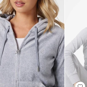 Grått sett från Juicy Couture(äkta) - Säljer ett stilrent grått set från Juicy Couture med dragkedja och justerbar huva. Tröjan har långa ärmar och en diskret logga på bröstet. Perfekt för en avslappnad look. Byxorna är bra skick och inte för korta eller långa, bra skick och har använd de 3 gånger endast. säljer pga ja köpt ny färg 