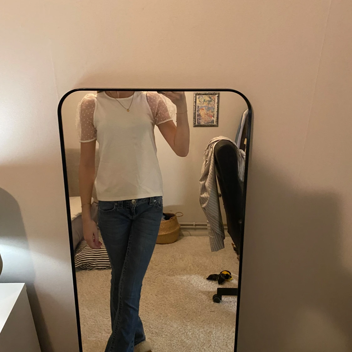 Vit blus med puffärmar - 90