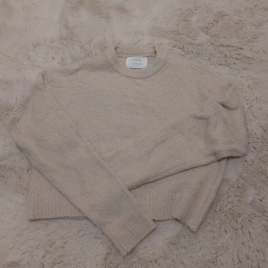 Söt fluffig beige tröja  - Nästan helt oanvänd!! jätte fluffig och skön.                                    Tröjan är croppad!! 💞               Säljer en mysig beige tröja från Zara i storlek 164. Tröjan har en enkel design med långa ärmar och rund hals. Perfekt för en avslappnad stil.